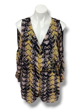 Material Girl Black and Yellow Patterned Blouse Romper Size Medium